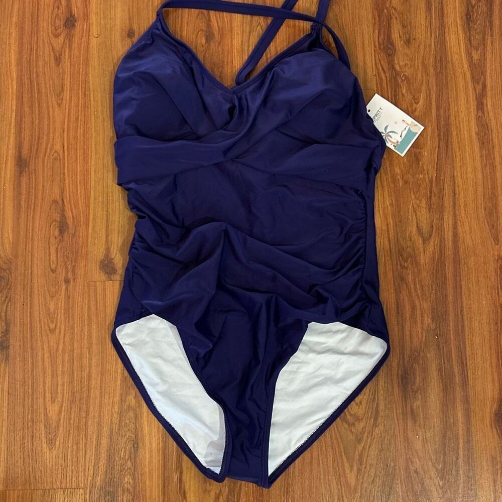 NWT B2Prity navy ruched one piece swimsuit L